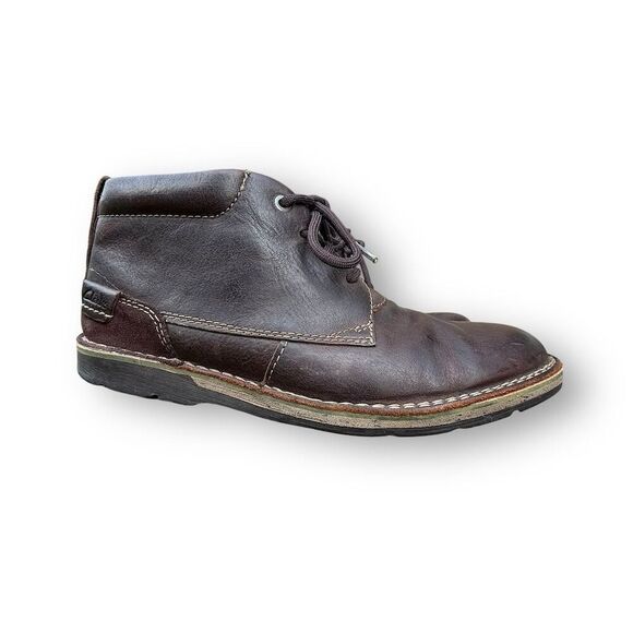 Clarks Men's Brown Leather Chukka Boots Size 10M Lace Up Comfort - Picture 1 of 13